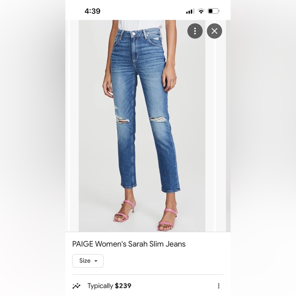 Paige size 24 Sarah slim jeans